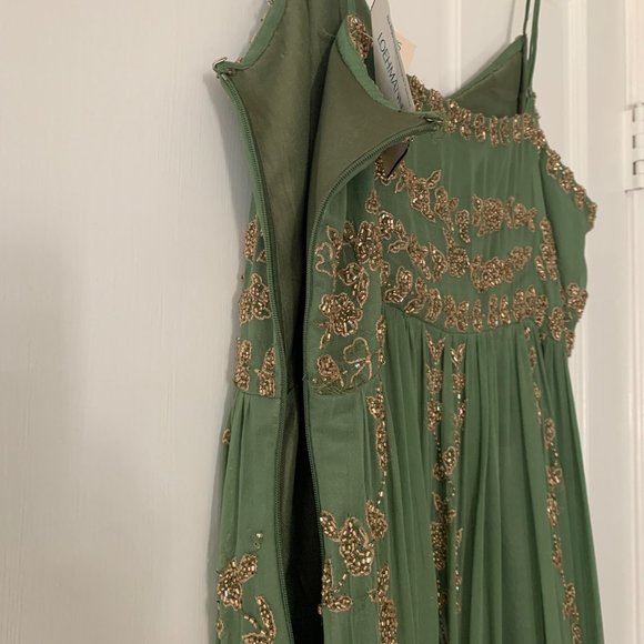 Adrianna Papell gold beaded green dress - Picture 5 of 10